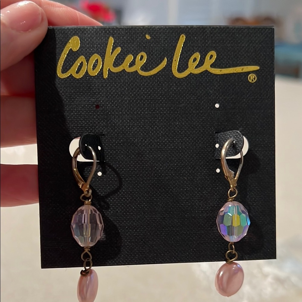 Cookie Lee Gold and Pink Dangle Earrings